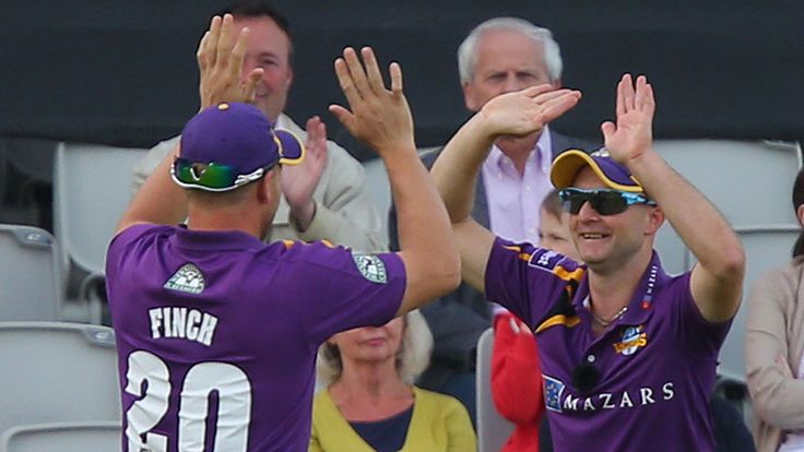 Aaron Finch and Adam Lyth celebrate another cracking combination catch
