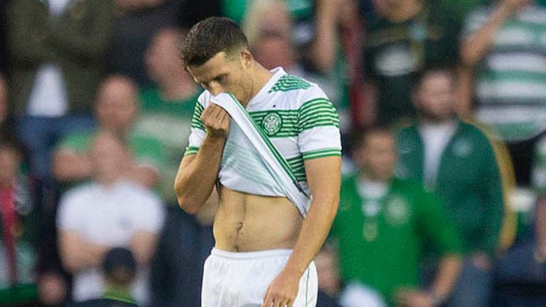 Celtic's Adam Matthews looks dejected during the Champions League Qualifying at Murrayfield, Edinburgh.