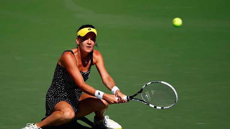 Agnieszka Radwanska returns a shot at the US Open