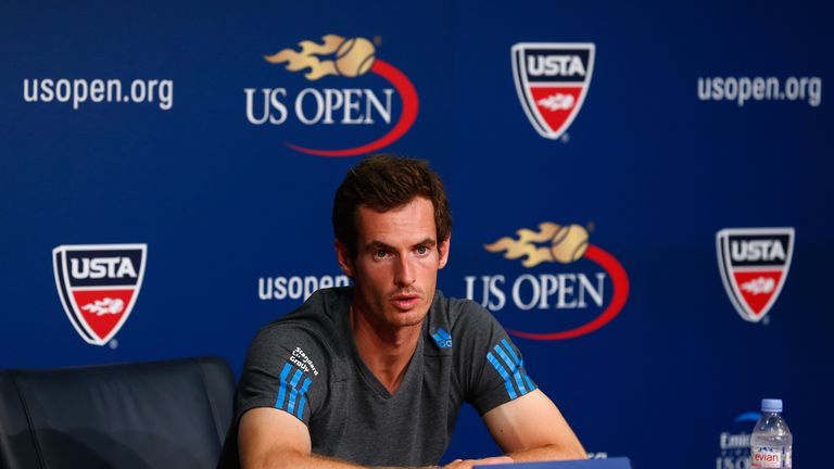 Andy Murray talks to the media during previews for the US Open