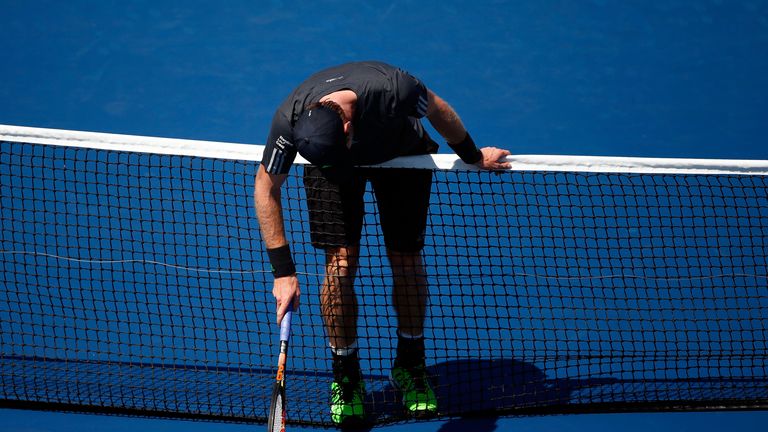 Andy Murray reacts during the US Open