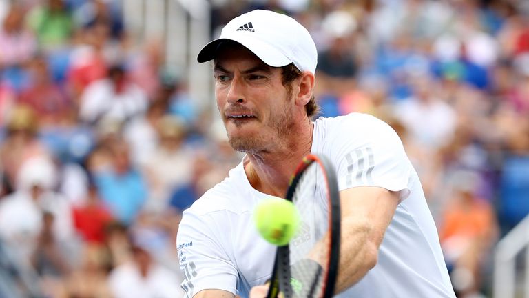 NEW YORK, NY - AUGUST 30:  Andy Murray of Great Britain returns a shot against Andrey Kuznetsov of Russia during their men's singles third round match on D
