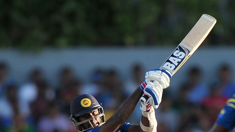 Sri Lanka's captain Angelo Mathews plays a shot during his innings of 93 in the second ODI against Pakistan