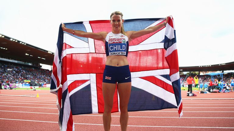 Eilidh Child of Great Britain poses after winning at the European Championships