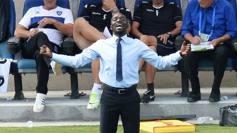 Bastia's French head coach Claude Makelele reacts during the French L1 footbal match Bordeaux vs Bastia on August 31