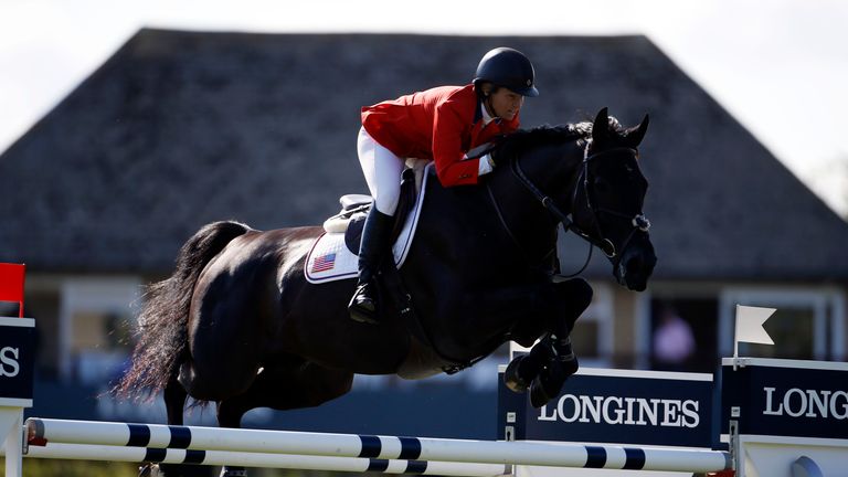 Elizabeth Madden riding Cortes 'C' wins the Longines King George V Gold Cup at Hickstead