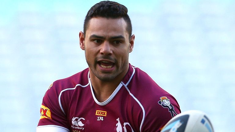 Ben Te'o wearing a Queensland shirt during training ahead of this year's State of Origin games