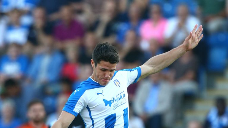 Dan Holman of Colchester looks to attack during the Pre Season Friendly match between Colchester United and Ipswich Town 