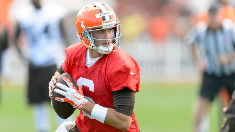 Quarterback Brian Hoyer of the Cleveland Browns runs a play during training camp