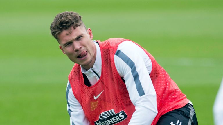 14/08/14.CELTIC TRAININIG.LENNOXTOWN.Celtic's Derk Boerrigter stretches off at training 