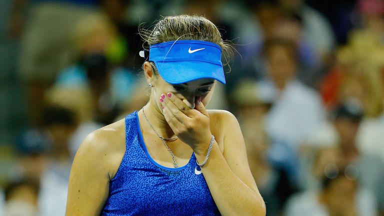 Catherine 'CiCi' Bellis reacts during the US Open