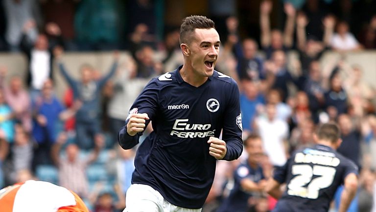 LONDON, ENGLAND - AUGUST 30:  Shaun Williams of Millwall celebrates after Scott McDonald scored to make it 1-0 during the Sky Bet Championship match betwee