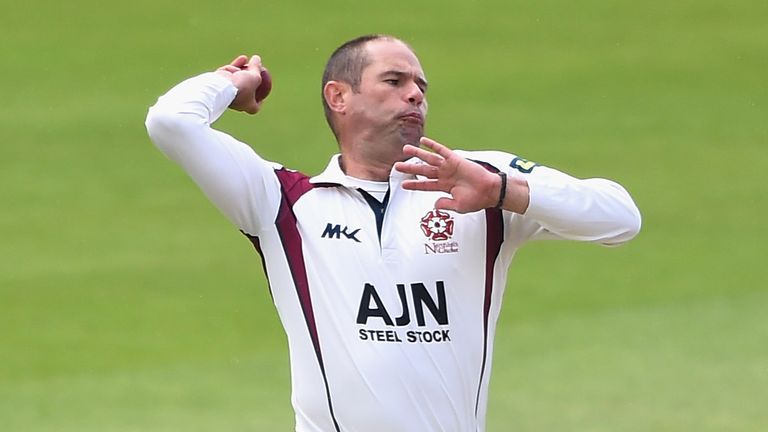 ndrew Hall of Northamptonshire in action during day three of the LV County Championship division one match v Notts