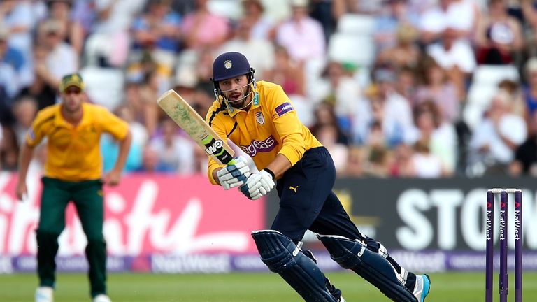 NOTTINGHAM, ENGLAND - AUGUST 03: James Vince of Hampshire in action during the Natwest T20 Blast Quarter Final match between Nottinghamshire Outlaws and Ha