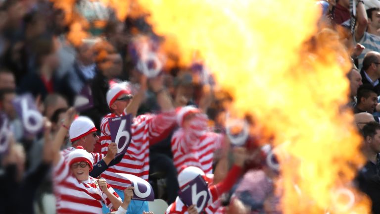 Fans in fancy dress cheer during the Natwest T20 Blast Semi Final match between Birmingham Bears and Surrey at Edgbaston 