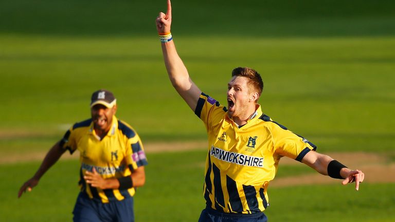 Boyd Rankin of Warwickshire celebrates dismissing Ravi Bopara of Essex during the Royal London One-Day Cup Quarter Final 