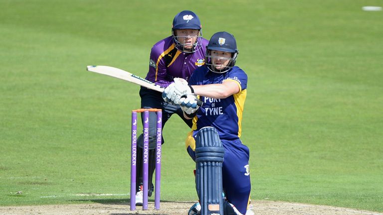 Durham batsman Mark Stoneman during the Royal London One-Day Cup quarter-final against Yorkshire at Headingley. August 28 2014.