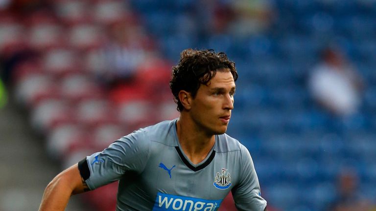 HUDDERSFIELD, ENGLAND - AUGUST 5: Daryl Janmaat of Newcastle in action during the Pre Season Friendly match between Huddersfield Town and Newcastle United 
