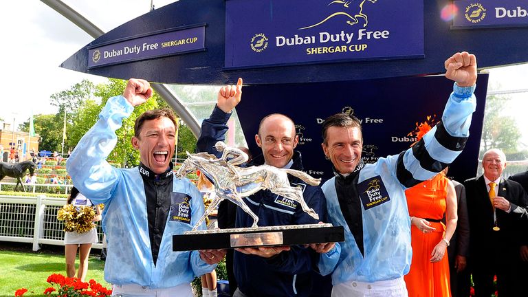 Frankie Dettori of Italy, Olivier Peslier of France and Adrie De Vries of the Netherlands win The Shergar Cup for team Europe 