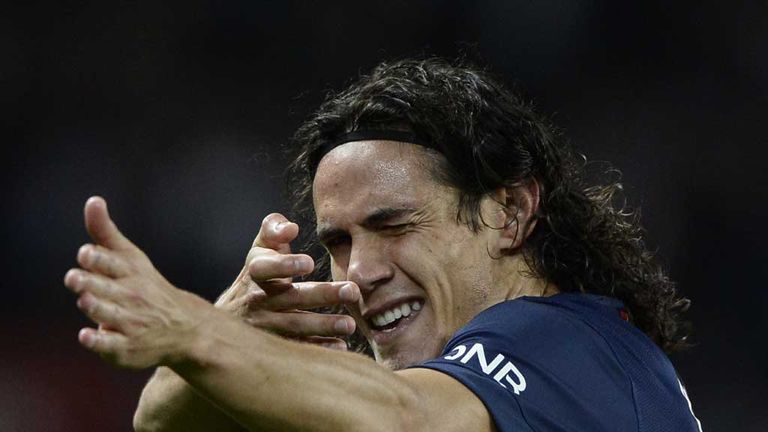 Paris Saint-Germain's Uruguyan forward Edinson Cavani celebrates after scoring a goal during the French L1 