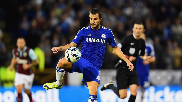 Cesc Fabregas of Chelsea controls the ball during the Barclays Premier League match between Burnley and Chelsea at Turf Moor