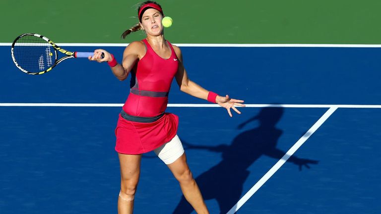 Eugenie Bouchard of Canada returns a shot to Bojana Jovanovski of Serbia during the Connecticut Open 2014