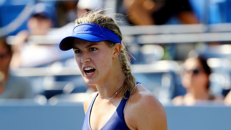 Eugenie Bouchard celebrates at the US Open