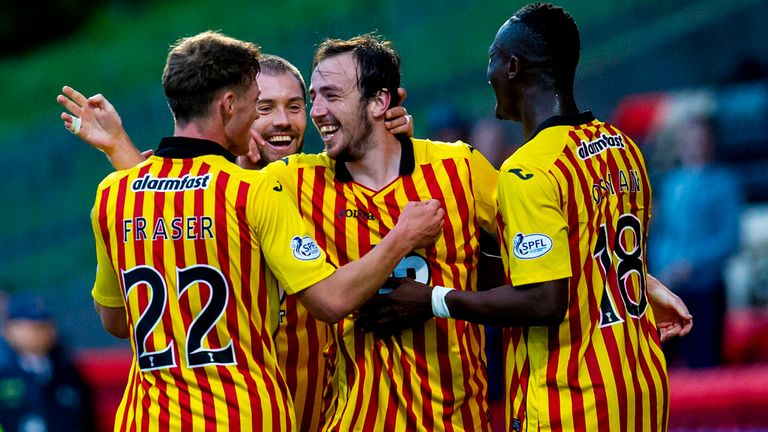 Partick Thistle celebrate Stuart Bannigan's 40th minute opener at Firhill