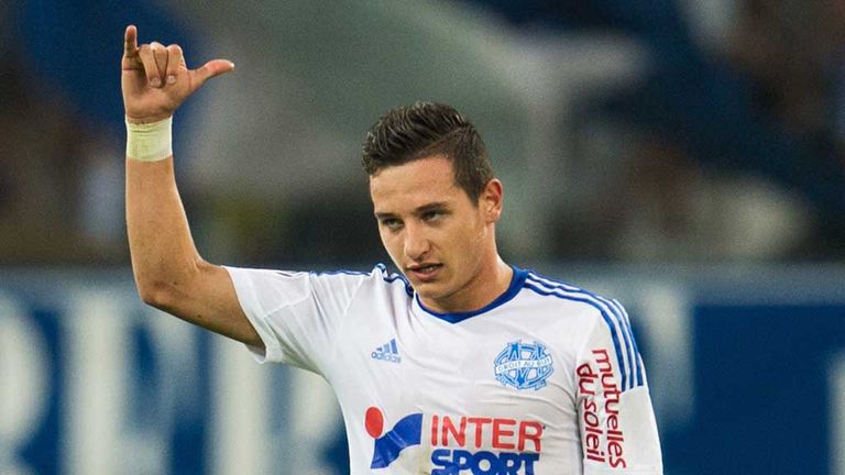Marseille's French midfielder Florian Thauvin celebrates after scoring a goal during the French L1 football match 