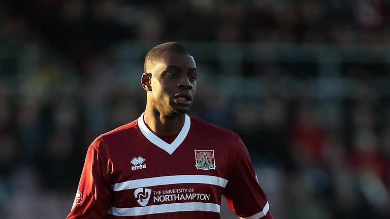 NORTHAMPTON, ENGLAND - NOVEMBER 30:  Izale McLeod of Northampton Town in action during the Sky Bet League Two match between Northampton Town and Accrington