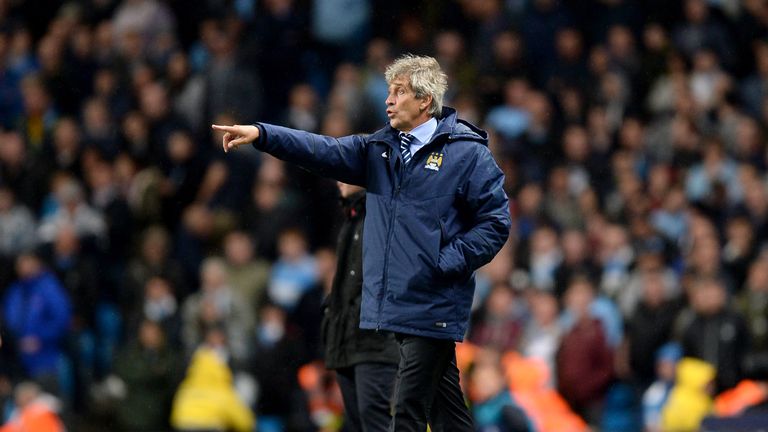 Manchester City manager Manuel Pellegrini on the touchline during the Barclays Premier League match at the Etihad Stadium, Manchester.