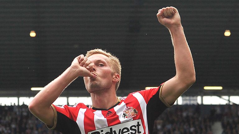 Sunderland's Sebastian Larsson celebrates scoring his team's second goal during the Barclays Premier League match at The Hawthorns, West Bromwich.