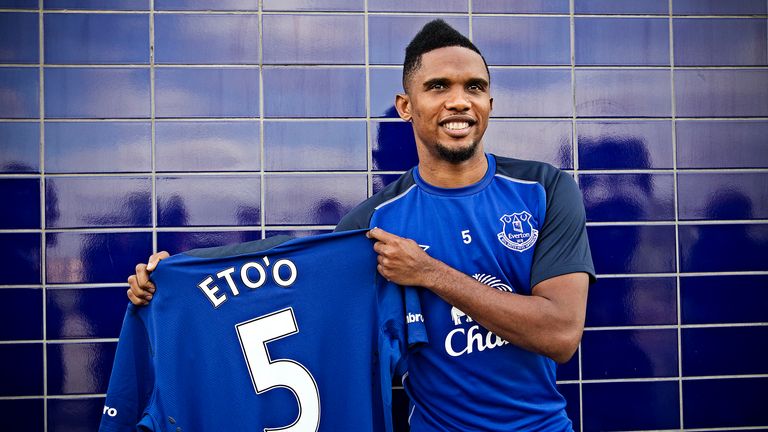 Everton's new signing Samuel Eto'o during the press conference at Finch Farm, Liverpool