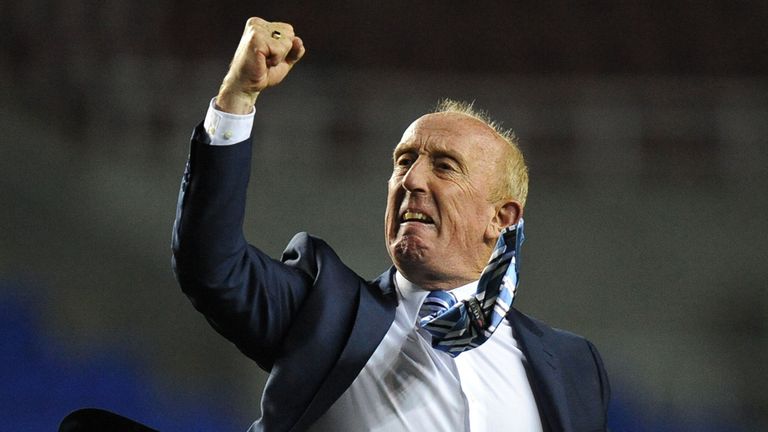 Huddersfield Town manager Mark Lillis celebrates his side's win after the Sky Bet Championship match at the Madejski Stadium, Reading.