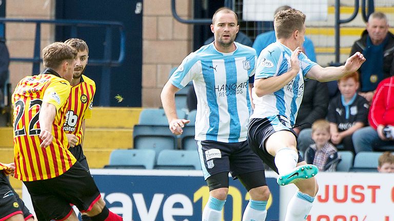 Gary Fraser fires Partick in front against Dundee after just four minutes at Dens Park