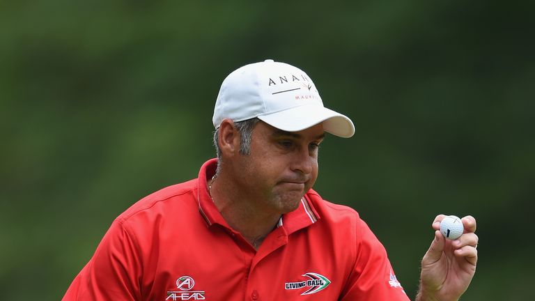 Hennie Otto of South Africa celebrate a birdie during the second round of the Italian Open at Circolo Golf Torino