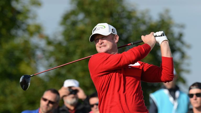 PRAGUE, CZECH REPUBLIC - AUGUST 22:  Jamie Donaldson of Wales plays his first shot on the 14th tee during day two of D+D REAL Czech Masters at Albatross Go