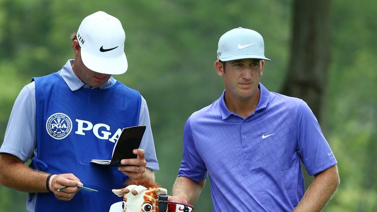 LOUISVILLE, KY - AUGUST 07:  Kevin Chappell of the United States waits on the 12th tee alongside caddie Michael Maness during the first round of the 96th P