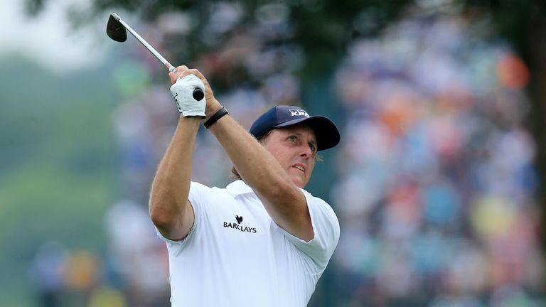 LOUISVILLE, KY - AUGUST 09:  Phil Mickelson of the United States hits his second shot on the first hole during the third round of the 96th PGA Championship