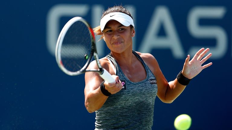 Heather Watson returns a shot at the US Open