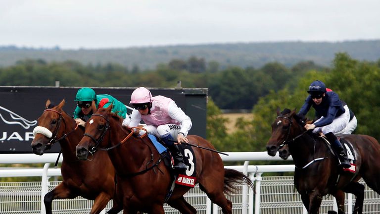 Sultanina (second left) ridden by William Buick wins the Markel Insurance Nassau stakes during day five of Glorious Goodwood at Goodwood Racecourse, West S