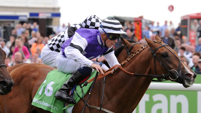 Felix Leiter ridden by Ben Curtis wins the StanJames.com Stakes during Day One of the 2014 Welcome To Yorkshire Ebor Festival at York Racecourse, York. PRE