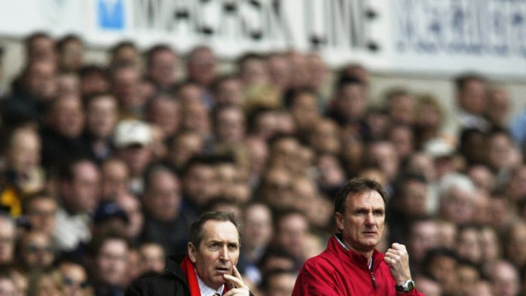 Gerard Houllier and Phil Thompson, Tottenham v Liverpool, April 2002