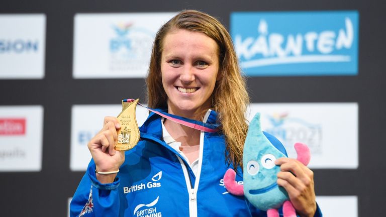 Jazmin Carlin. Gold medal in 400m freestyle at European Swimming Championships on August 24, 2014. Berlin.
