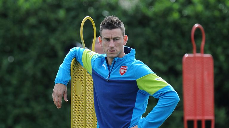 Laurent Koscielny at London Colney on August 18, 2014 in St Albans, England.