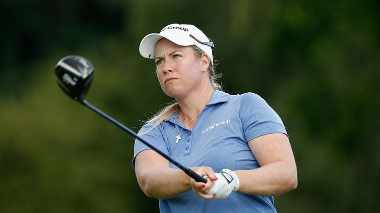 PITTSFORD, NY - AUGUST 15:  Brittany Lincicome watches her tee shot on the 18th hole during the second round of the Wegmans LPGA Championship at Monroe Gol