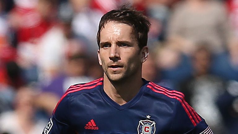 Mike Magee #9 of the Chicago Fire advances the ball against the New England Revolution during an MLS match at Toyota Park on April19