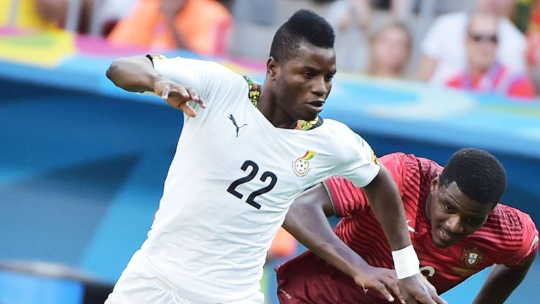 Wakaso Mubarak: Celtic target (l) in action for Ghana against Portugal 
