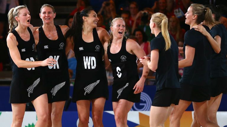 New Zealand celebrate beating England in the netball semi-final at SECC Precinct in Glasgow