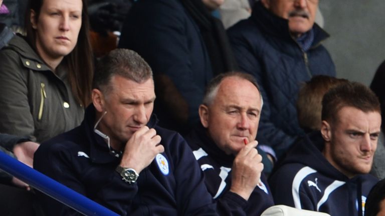 Nigel Pearson manager of Leicester City (back left) alongside Steve Walsh assistant of Leicester City (back right)